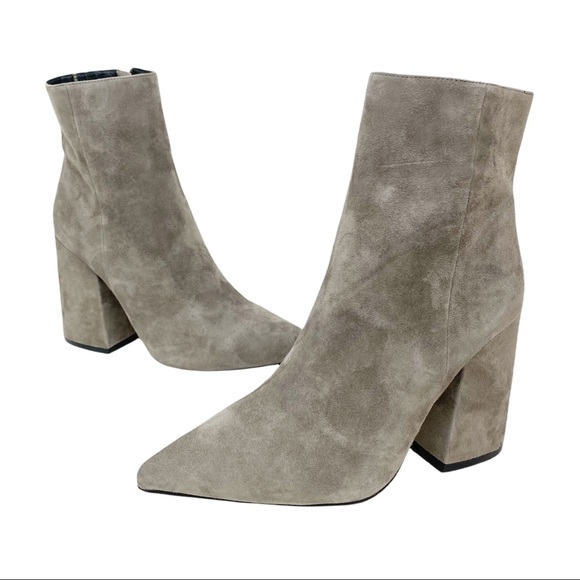 SOLD! Alias Mae Ahara Grey Suede Pointed Toe Chunky Heel Ankle Boots - Picture 2 of 14